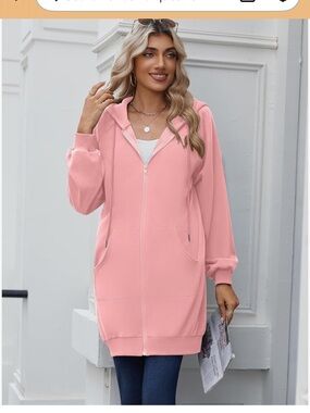 zeagoo Blush Peach Tunic Length Zip Hoodie